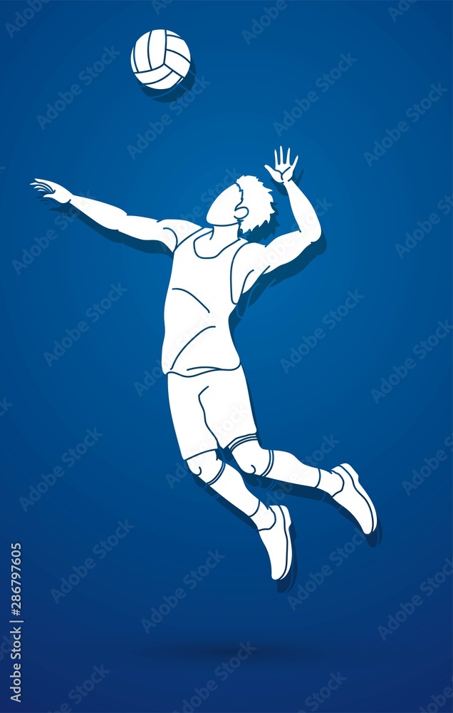 Volleyball player action cartoon graphic vector.