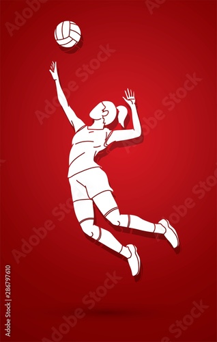 Volleyball player action cartoon graphic vector.