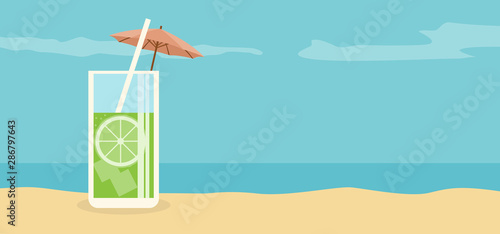 Tropical drink background on beach shore