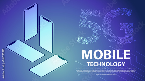 5G Mobile technology with circuit board is background. network connection, fastest internet technology