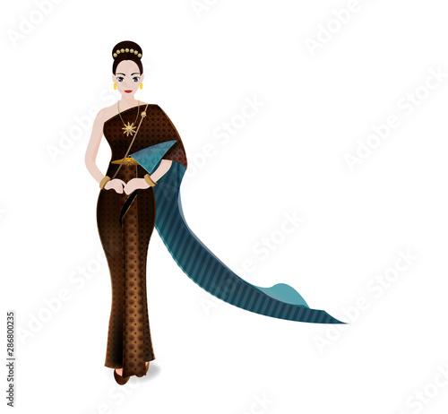 thai women in thai traditional dress, National dress, Traditional southeast asian costume, Vector cartoon. photo