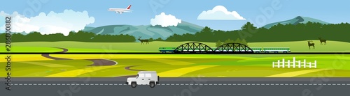 Vector panorama illustration of countryside