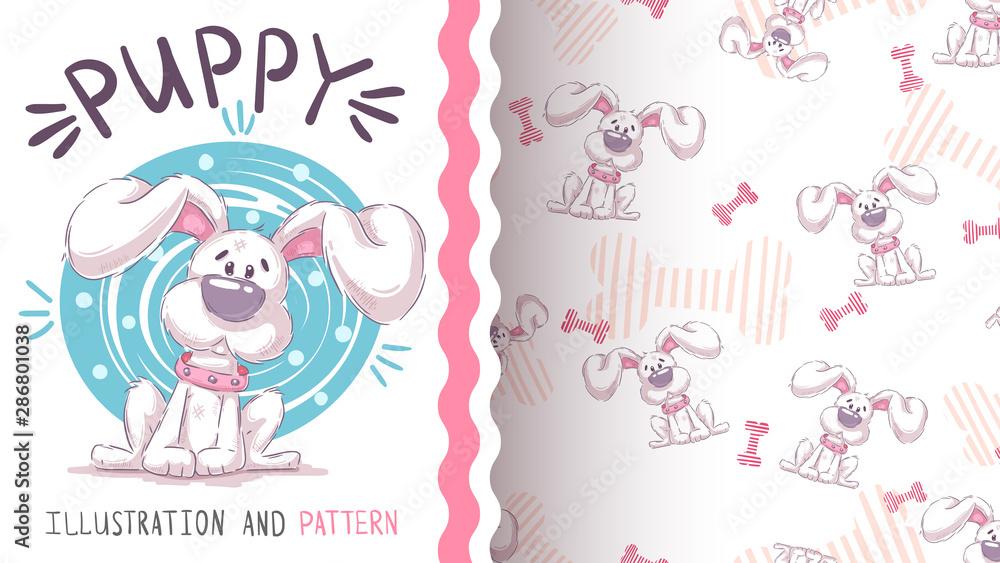 Fototapeta premium Cute teddy dog - seamless pattern