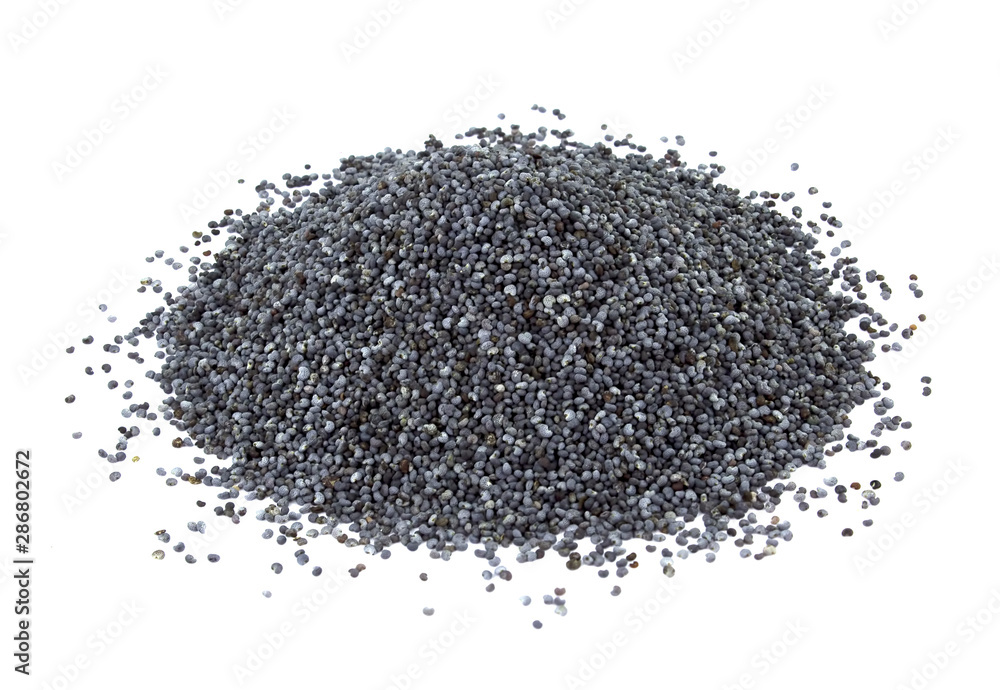 Heap of dry poppy seeds isolated on white Heap of dry poppy seeds isolated on white