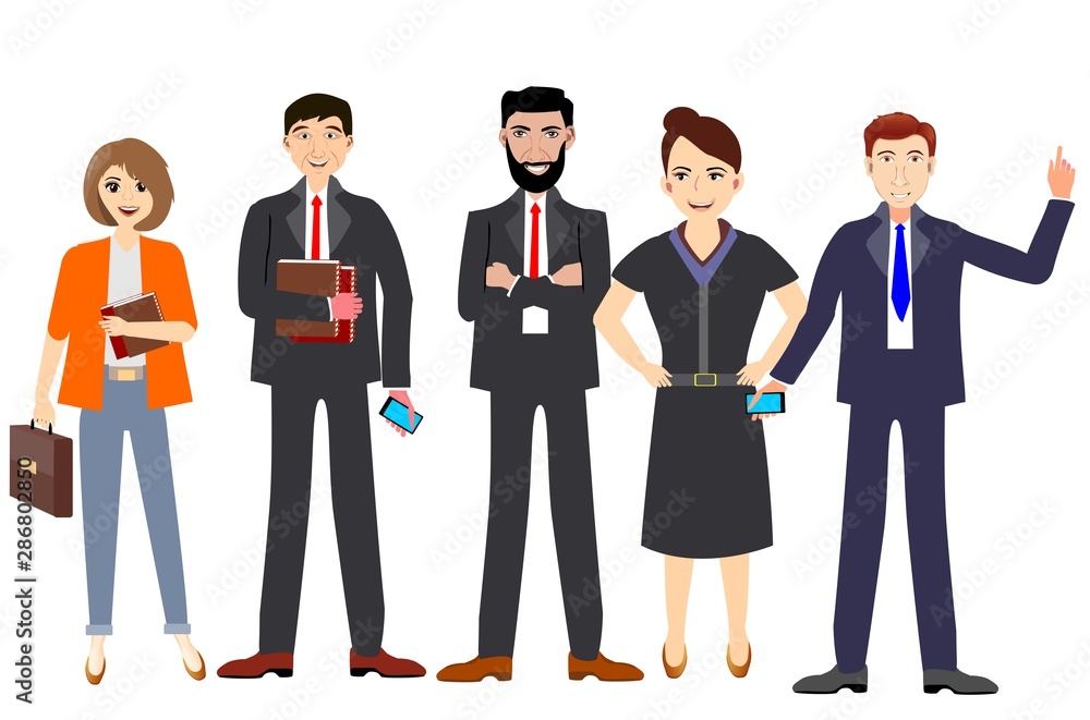 Modern corporate Office Group Of Creative People set, isolated on white Flat Vector Illustration Modern corporate Office Group Of Creative People set, isolated on white Flat Vector Illustration