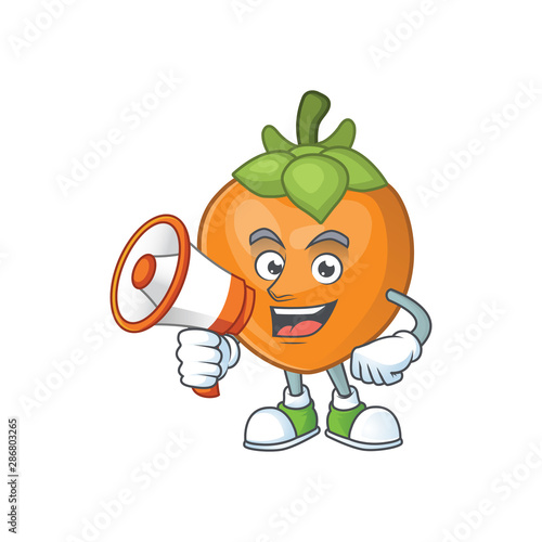 With megaphone fruit persimmon character for object cartoon photo