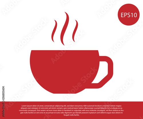 Red Coffee cup flat icon isolated on white background. Tea cup. Hot drink coffee. Vector Illustration