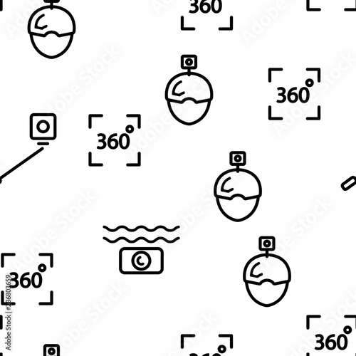 Action Camera Seamless Pattern Vector Contour Illustration