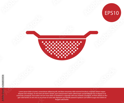 Red Kitchen colander icon isolated on white background. Cooking utensil. Cutlery sign. Vector Illustration