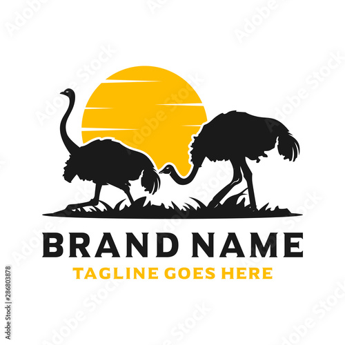 ostrich silhouette logo design template