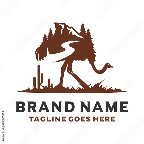 ostrich and mountain logo designs