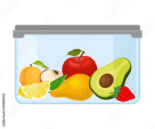 ontainer with different fruits under a gray lid. Vector illustration on a white background. photo