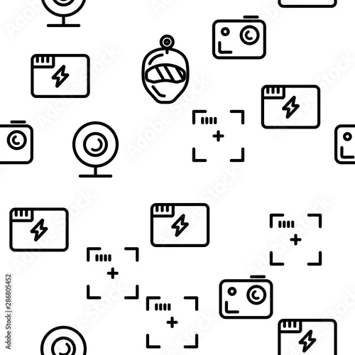 Action Camera Seamless Pattern Vector Contour Illustration