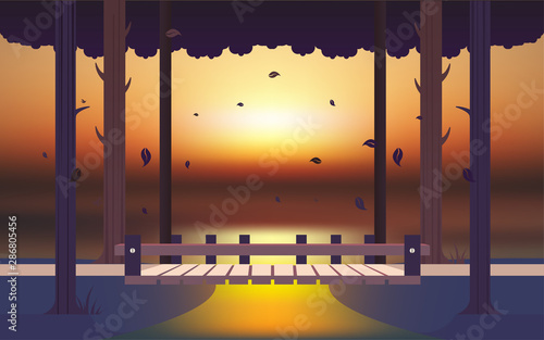 landscape of wooden brige in the morning