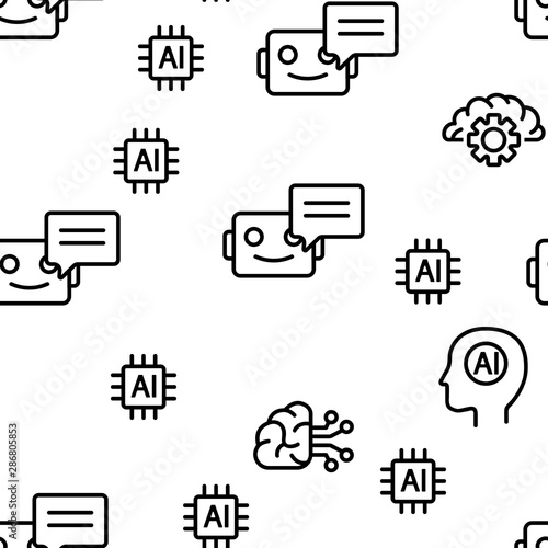 Artificial Intelligence Elements Vector Seamless Pattern Contour Illustration фототапет