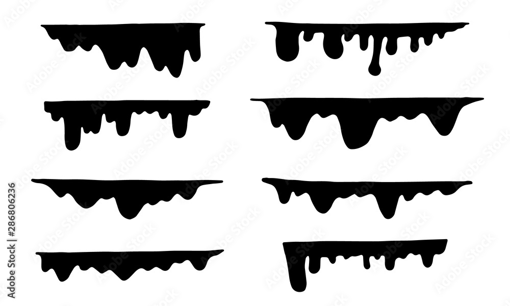 Hand drawn black paint splatter. Doodle horror leak. Ink drip and