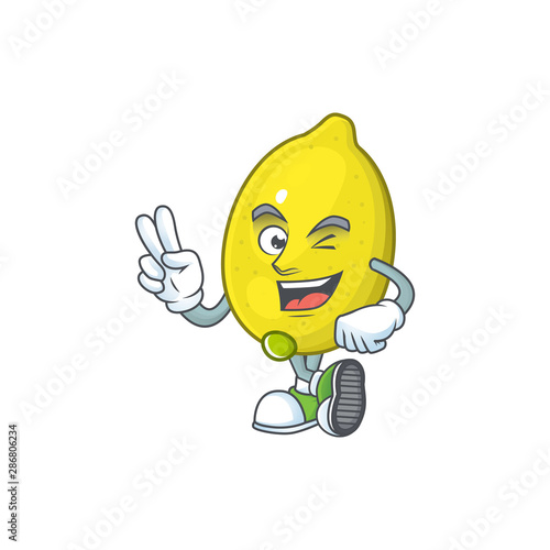 Two finger lemon character with design cartoon mascot
