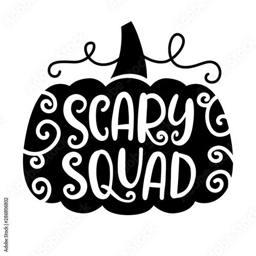 Scary Squad Halloween Party Poster with Handwritten Ink Lettering and Pumpkin silhouette