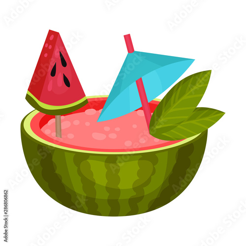 Cocktail in half a watermelon. Vector illustration on a white background.