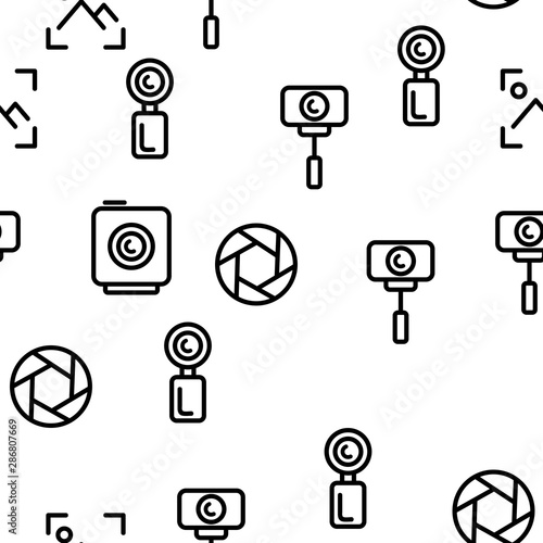 Action Camera Seamless Pattern Vector Contour Illustration