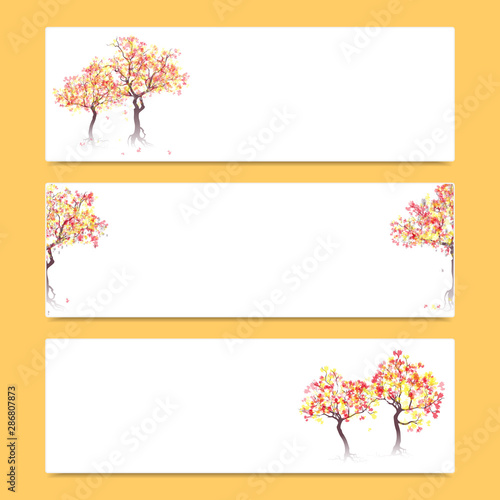 Colorful abstract trees. Set of three banners with place for inscription. Vector illustration, EPS 10