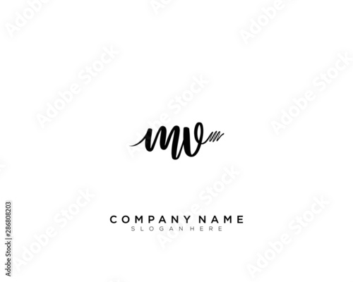 MV Initial Handwriting Logo Template Vector
