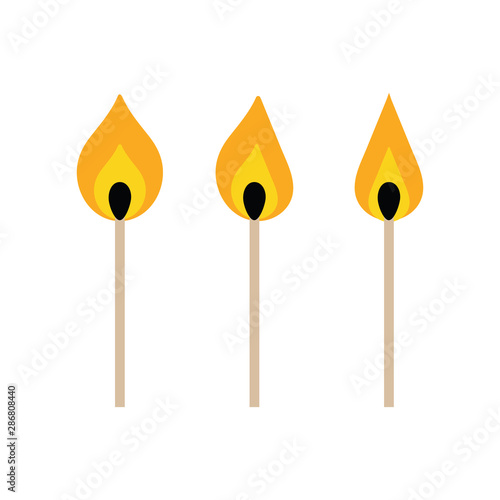 Set, collection of vector igniting matches isolated on white background.