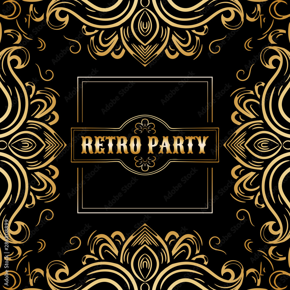 Fototapeta Retro party card,1920s style art deco frame, vintage ornament, twenties, vector illustration