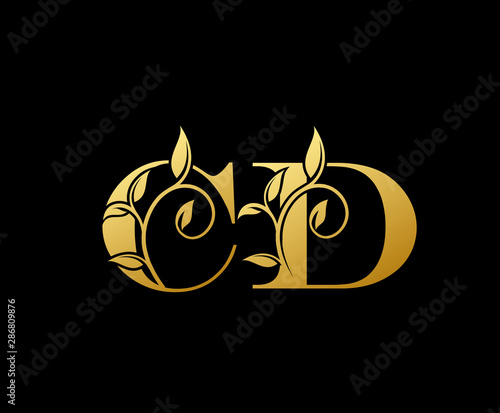 Golden letter C and D  CD  vintage decorative letter logo icon.