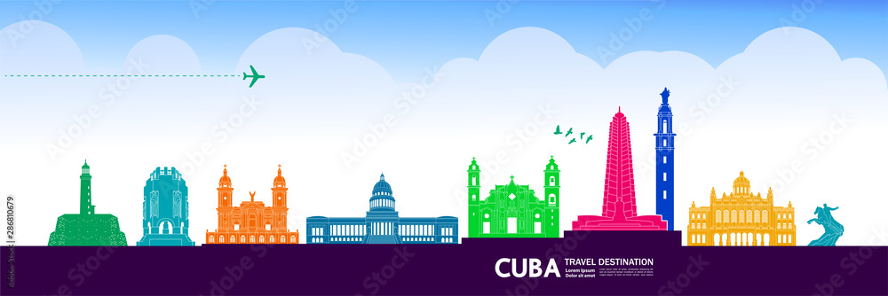 Cuba travel destination grand vector illustration.