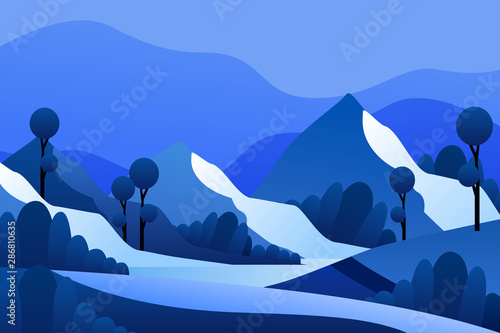 Scenery Mountain landscape with starry night illustration