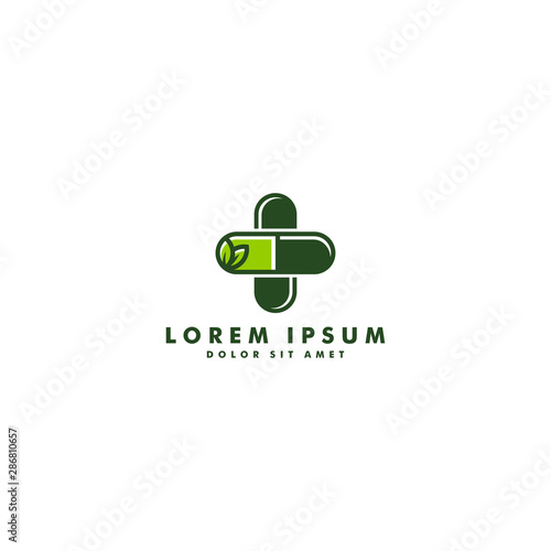 herbal capsule pill leaf medicine drug logo vector icon design