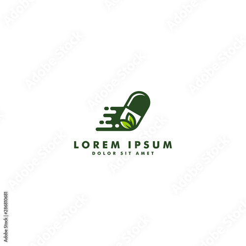 herbal capsule pill leaf medicine drug logo vector icon design