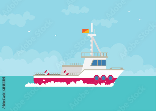 Vector concept of river ocean and sea fishing boat