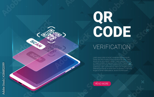 QR code verification service web banner isometric vector