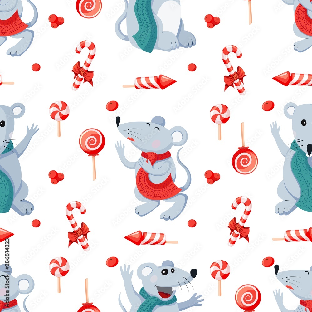 Seamless Christmas Happy New Year pattern with holiday attributes