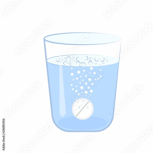 Vector illustration of medication thrown into glass of water