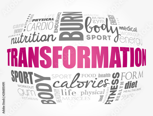 TRANSFORMATION word cloud, fitness, sport, health concept