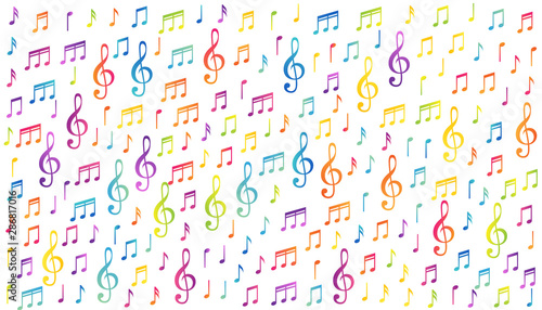 Music notes. Colorful vector background with confetti design elements.