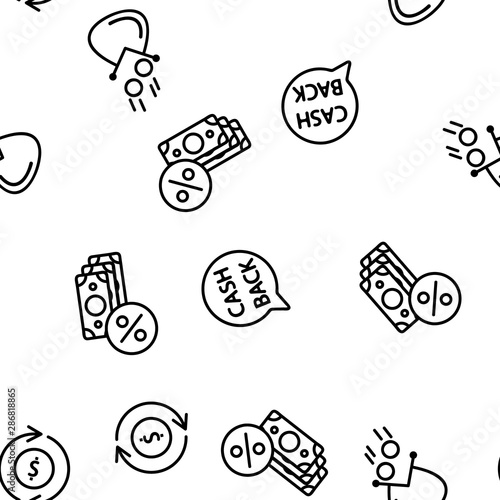 Cashback Service Seamless Pattern Vector Contour Illustration
