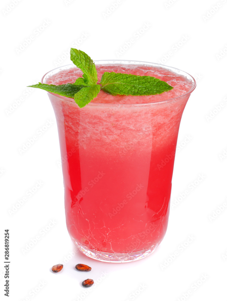 Glass of fresh watermelon juice on white background Glass of fresh watermelon juice on white background
