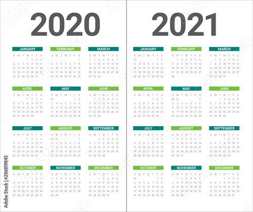Year 2020 2021 calendar vector design template