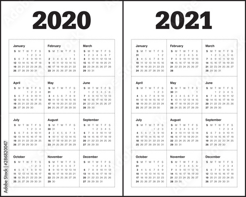 Year 2020 2021 calendar vector design template