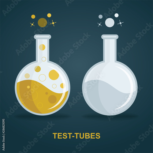 Test-tubes. Laboratory tubes vector illustrations. Flasks icons set. Laboratory test.