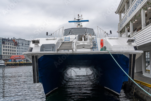 Norway: Hydrofoil ship in Bergen sea port.