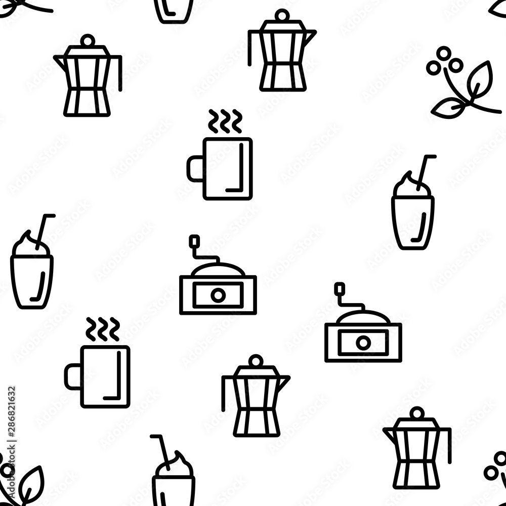 Coffee Equipment Seamless Pattern Vector Contour Illustration Coffee Equipment Seamless Pattern Vector Contour Illustration