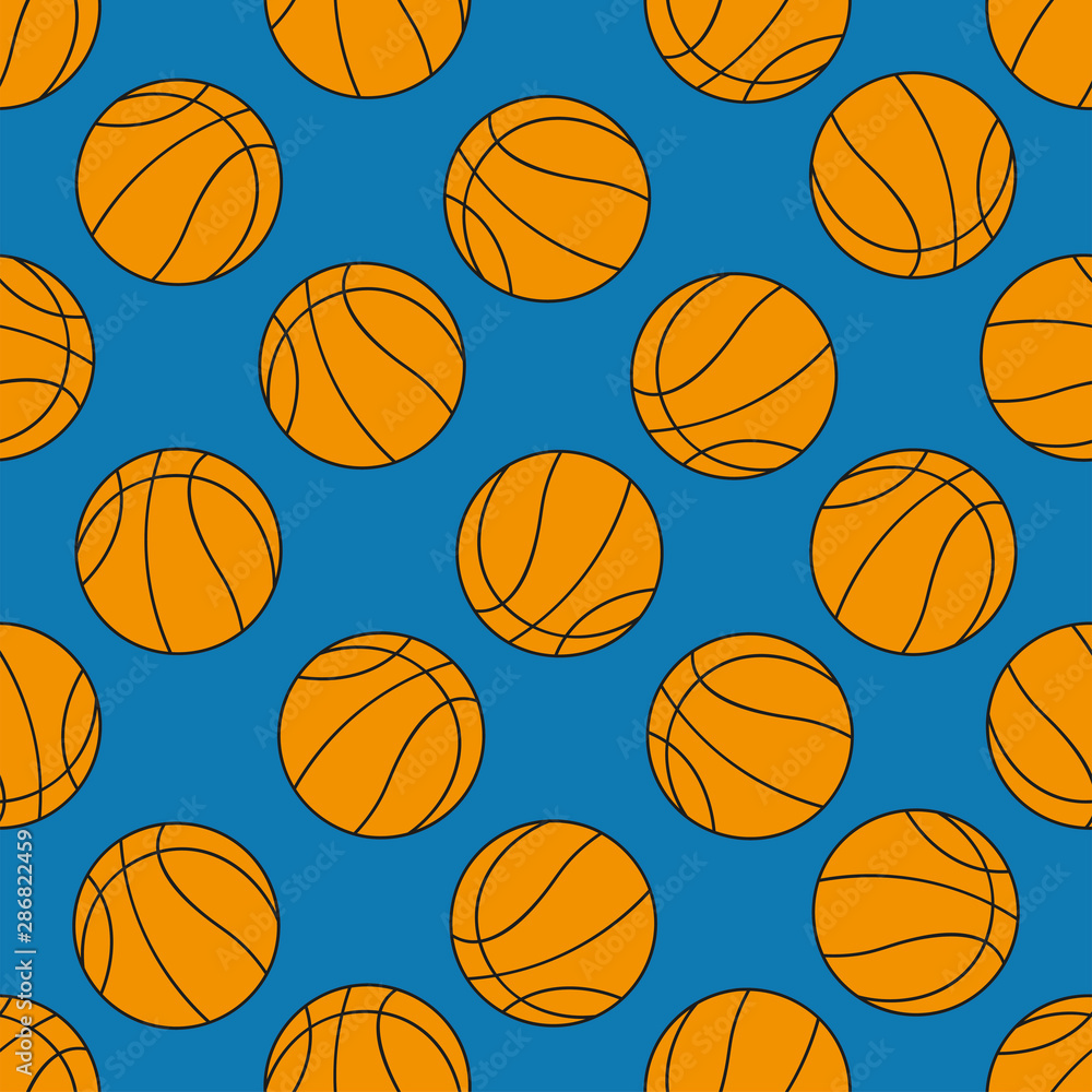Blue seamless pattern with basketballs