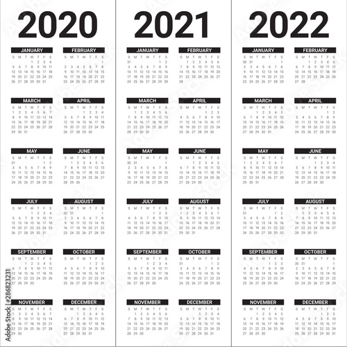 Year 2020 2021 2022 calendar vector design template