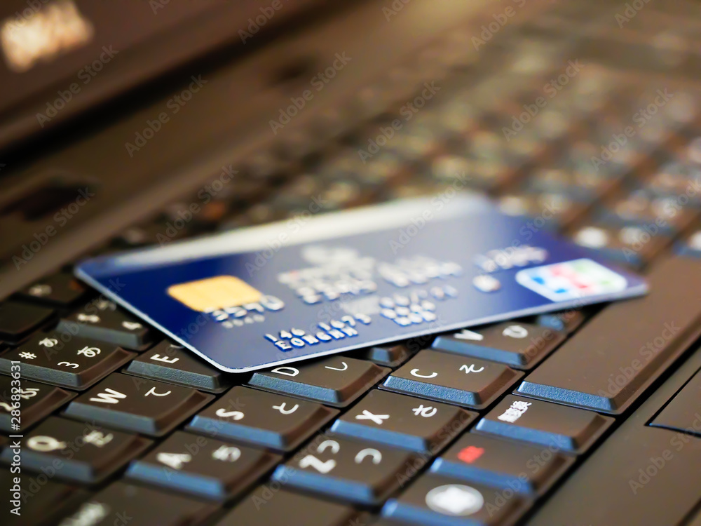 Credit card on the keyboard Credit card on the keyboard