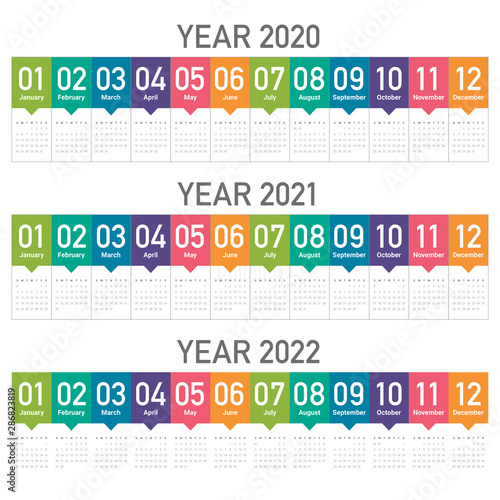 Year 2020 2021 2022 calendar vector design template